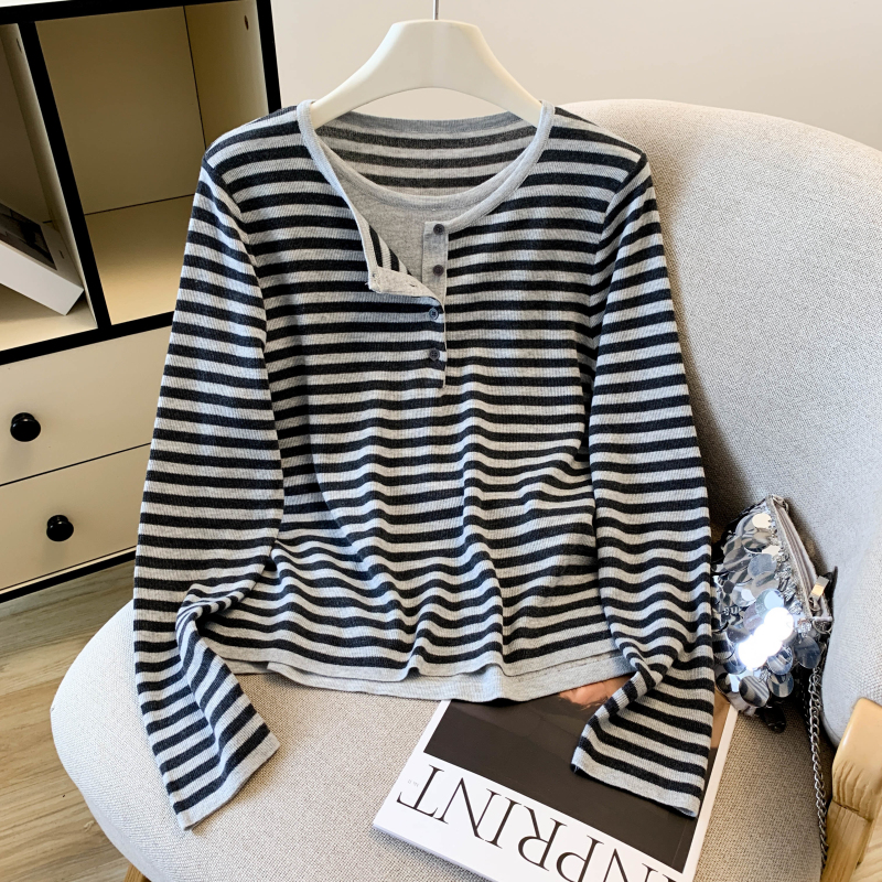 Casual round neck Pseudo-two long sleeve shirts for women