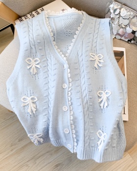 Bow sweet cardigan show young knitted sweater