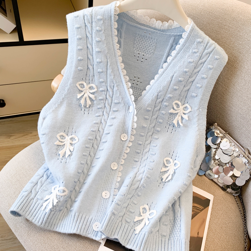 Bow sweet cardigan show young knitted sweater