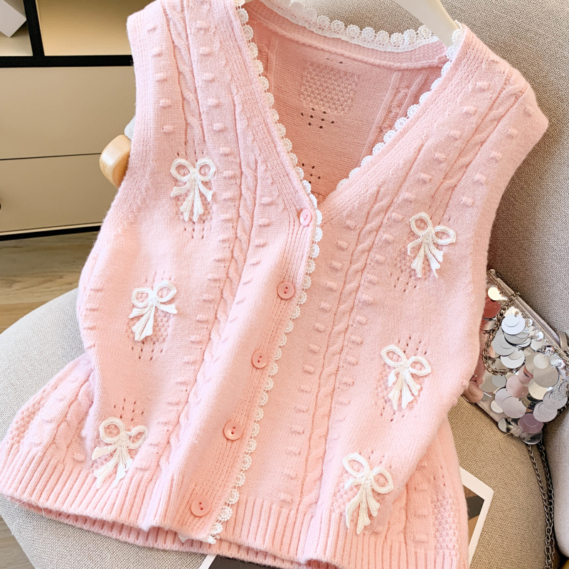Bow sweet cardigan show young knitted sweater