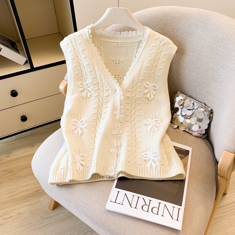 Bow sweet cardigan show young knitted sweater