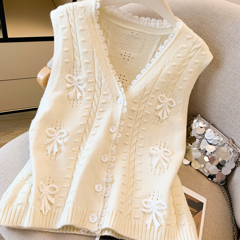 Bow sweet cardigan show young knitted sweater