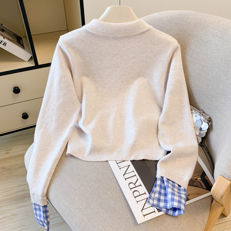 Knitted college style skirt temperament cardigan a set
