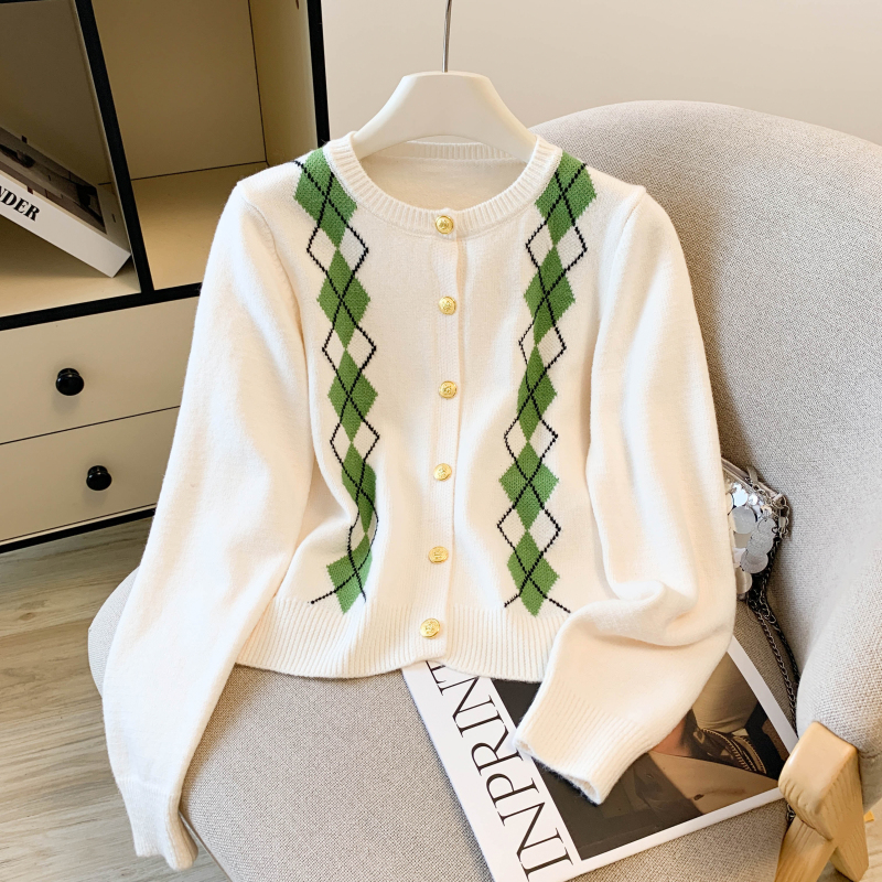 Pleated knitted cardigan diamond retro coat 2pcs set