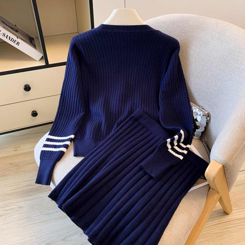 College style sweater pleated short skirt 2pcs set