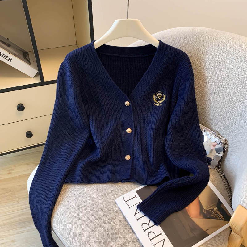 Knitted pleated uniform embroidery short skirt 2pcs set