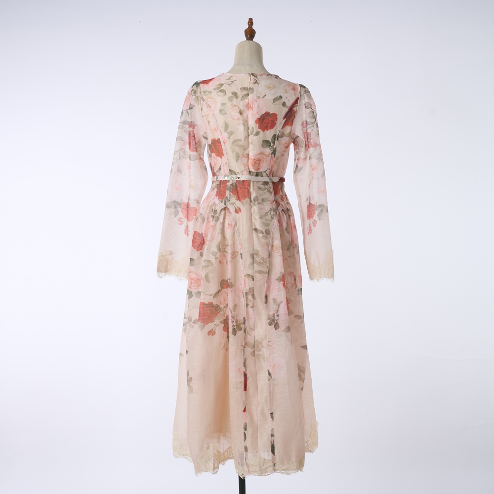 Vacation real silk printing rhinestone dress