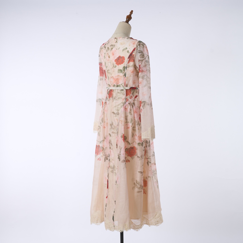 Vacation real silk printing rhinestone dress