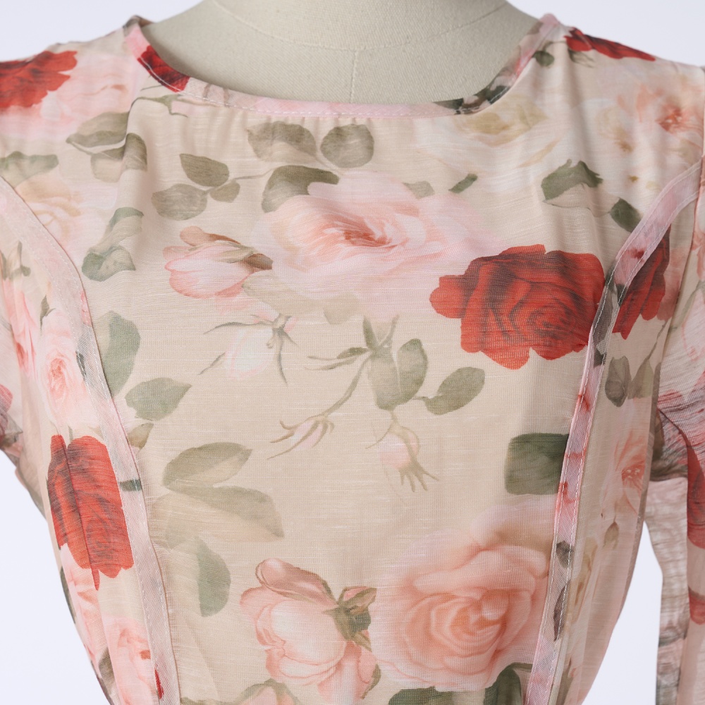 Vacation real silk printing rhinestone dress