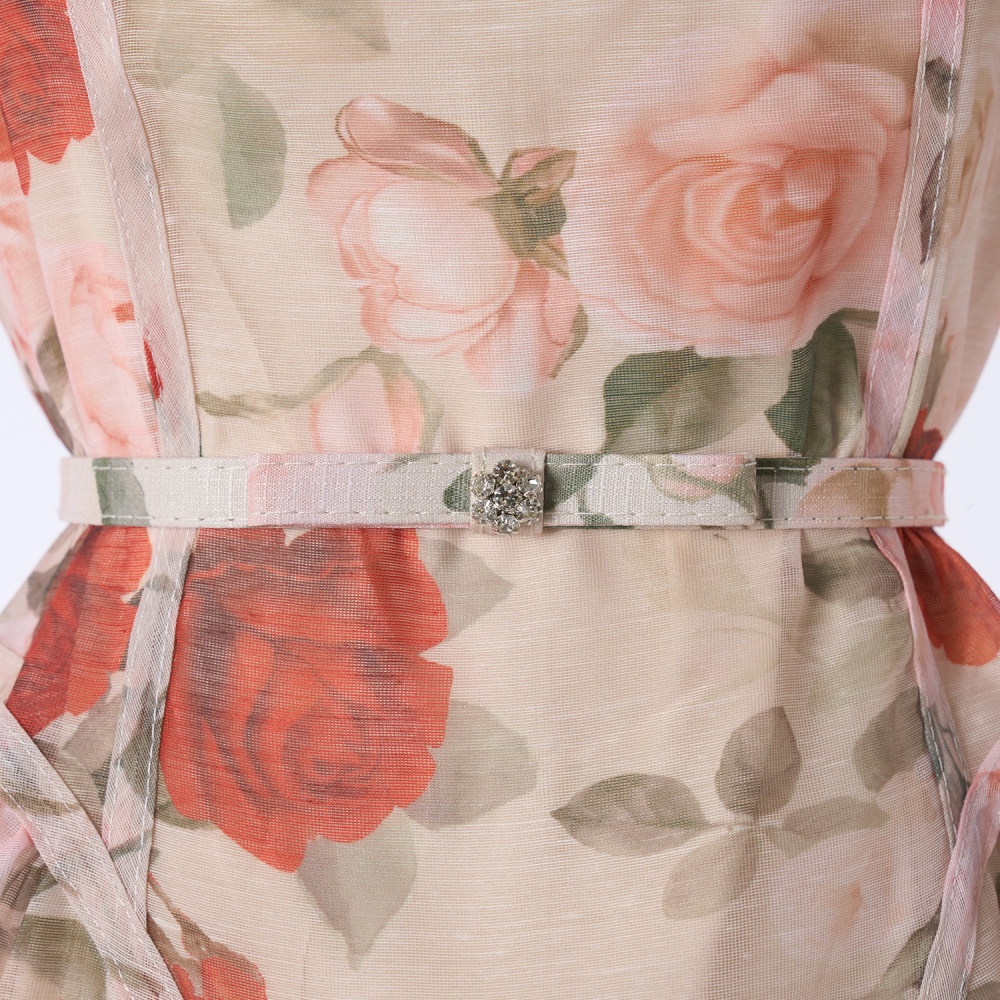 Vacation real silk printing rhinestone dress