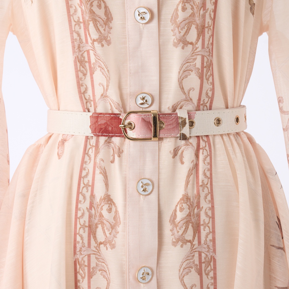 Single-breasted elegant belt long sleeve ladies dress
