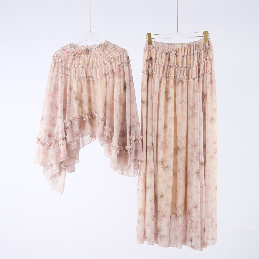 Irregular autumn tops trumpet sleeves short skirt a set