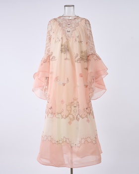 Autumn map real silk long printing dress