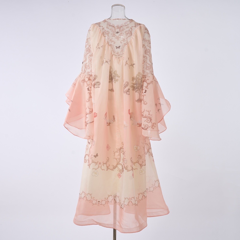 Autumn map real silk long printing dress