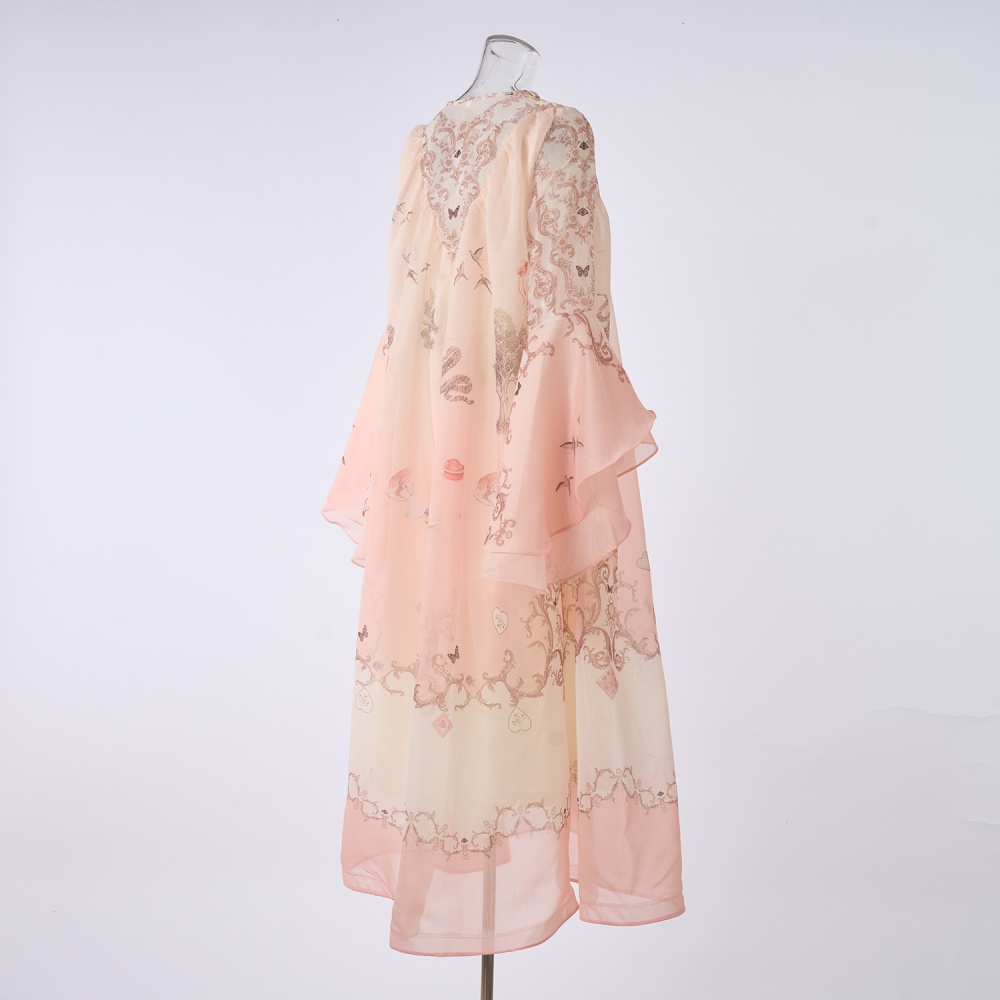 Autumn map real silk long printing dress