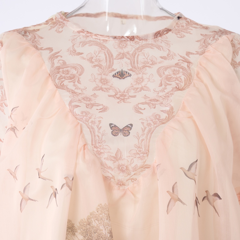 Autumn map real silk long printing dress