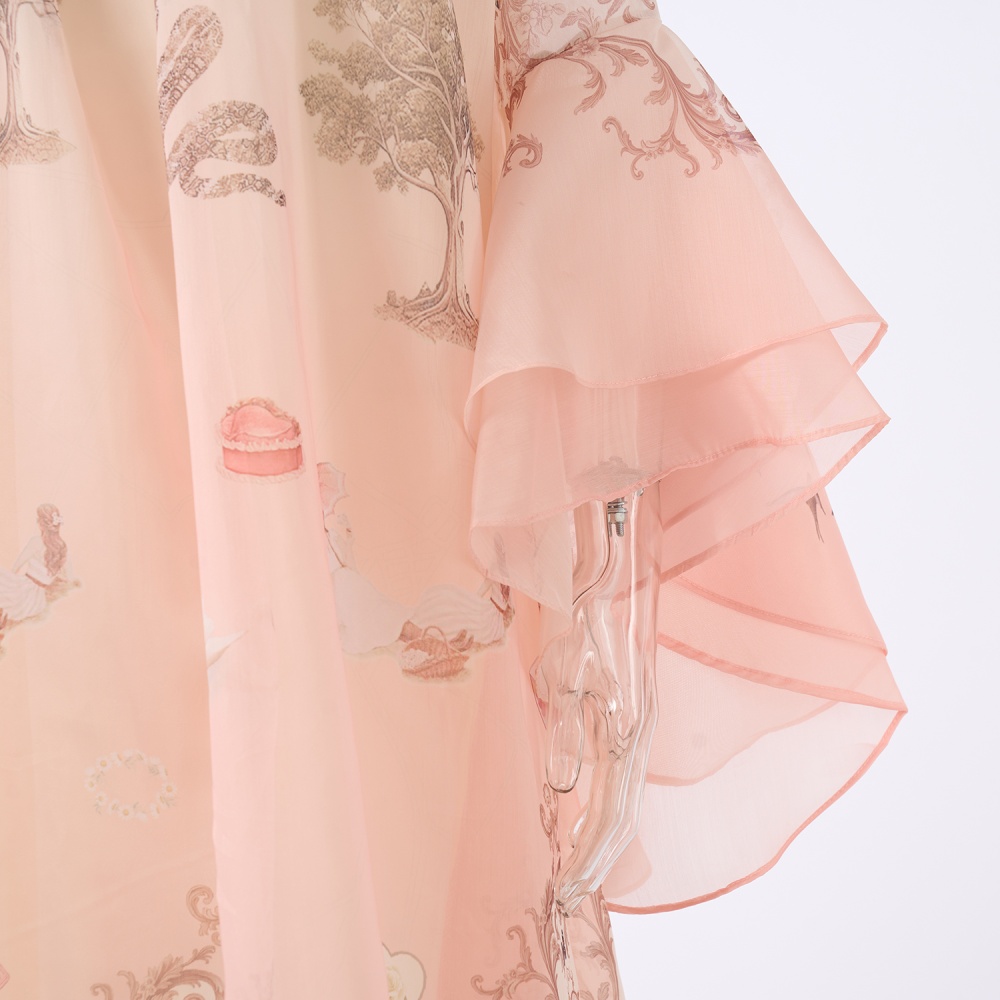 Autumn map real silk long printing dress