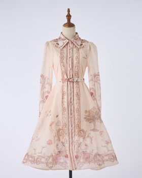 Map retro short belt big skirt printing temperament shirt