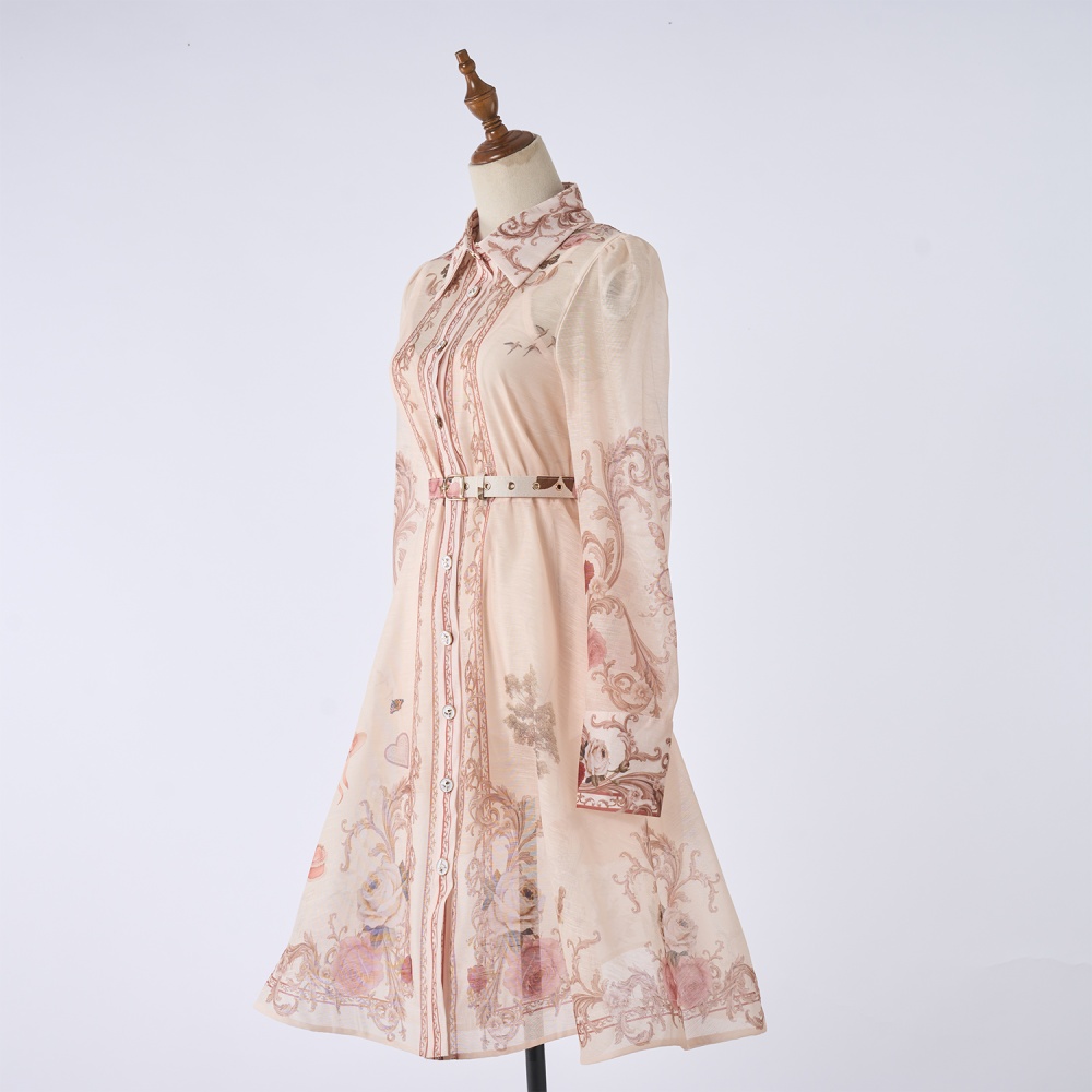 Map retro short belt big skirt printing temperament shirt