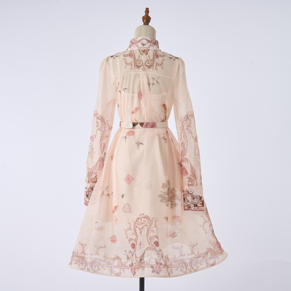 Map retro short belt big skirt printing temperament shirt