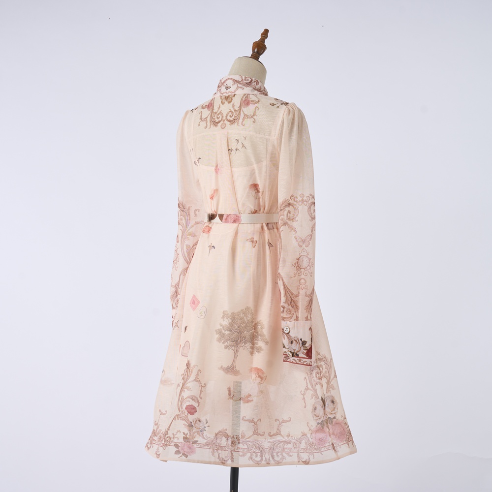 Map retro short belt big skirt printing temperament shirt