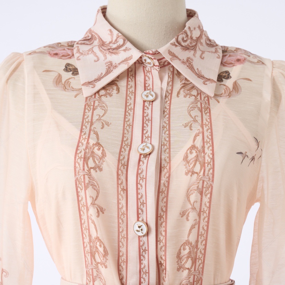 Map retro short belt big skirt printing temperament shirt