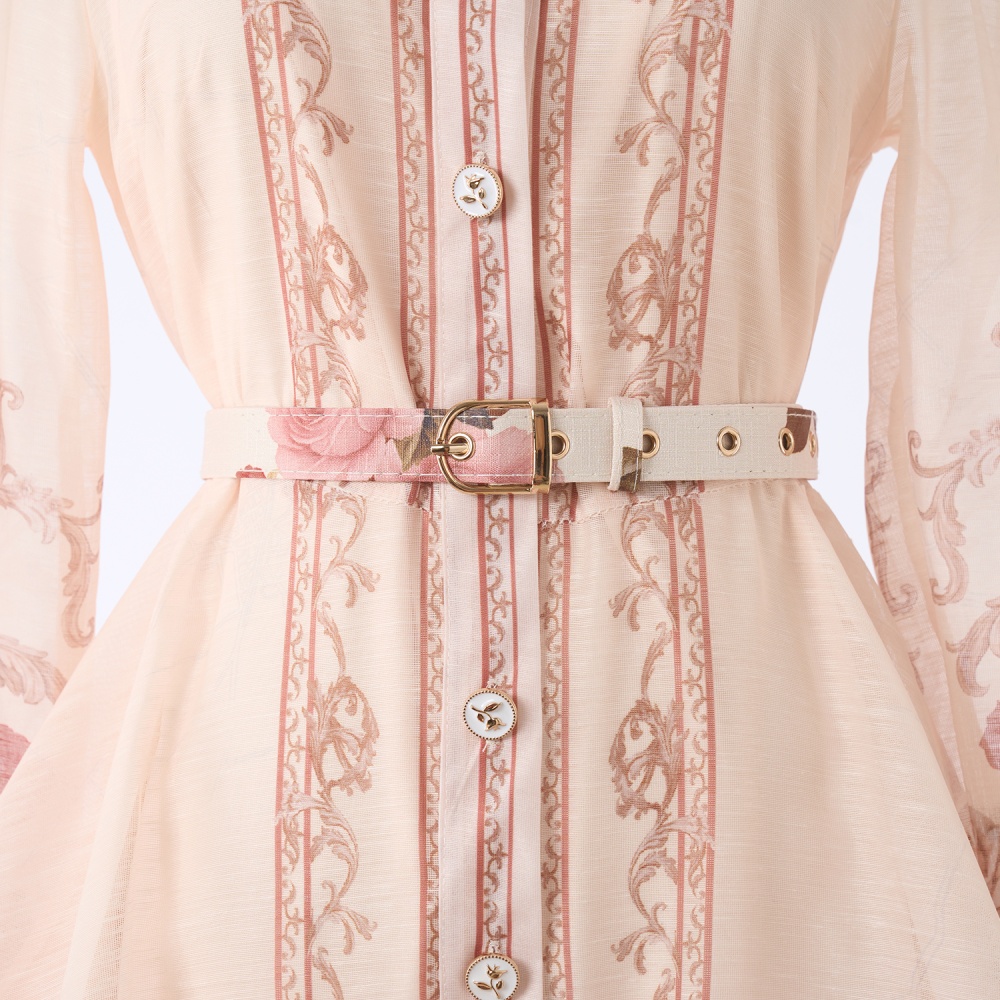 Map retro short belt big skirt printing temperament shirt