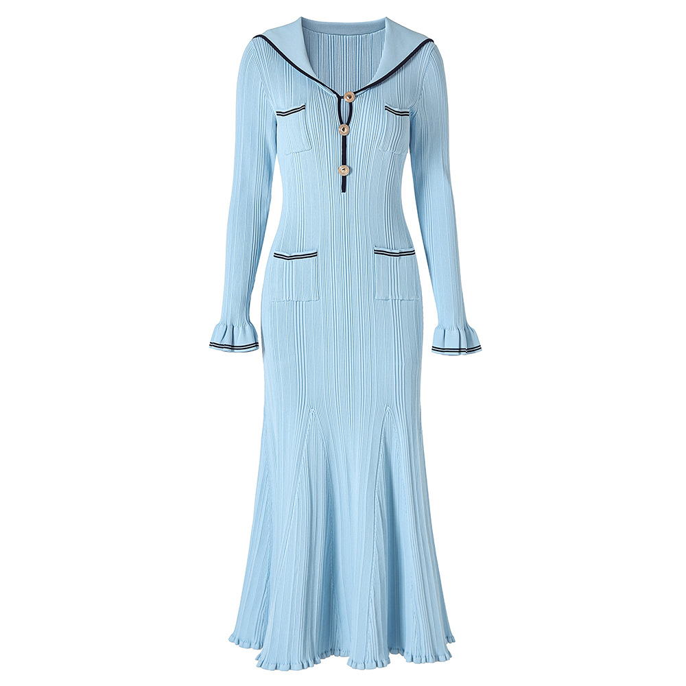 Autumn and winter buckle dress dark side long dress
