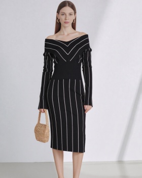 European style package hip long dress long sleeve dress