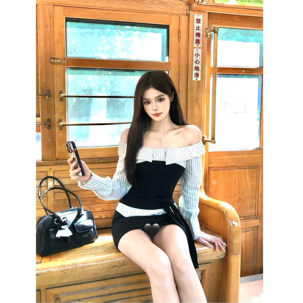 Long sleeve flat shoulder shirt bandage tops