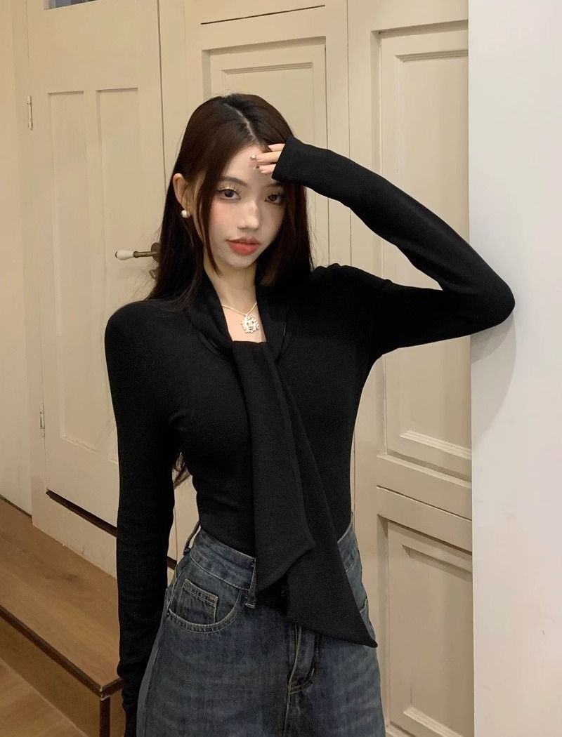 Long sleeve bottoming shirt sueding T-shirt for women