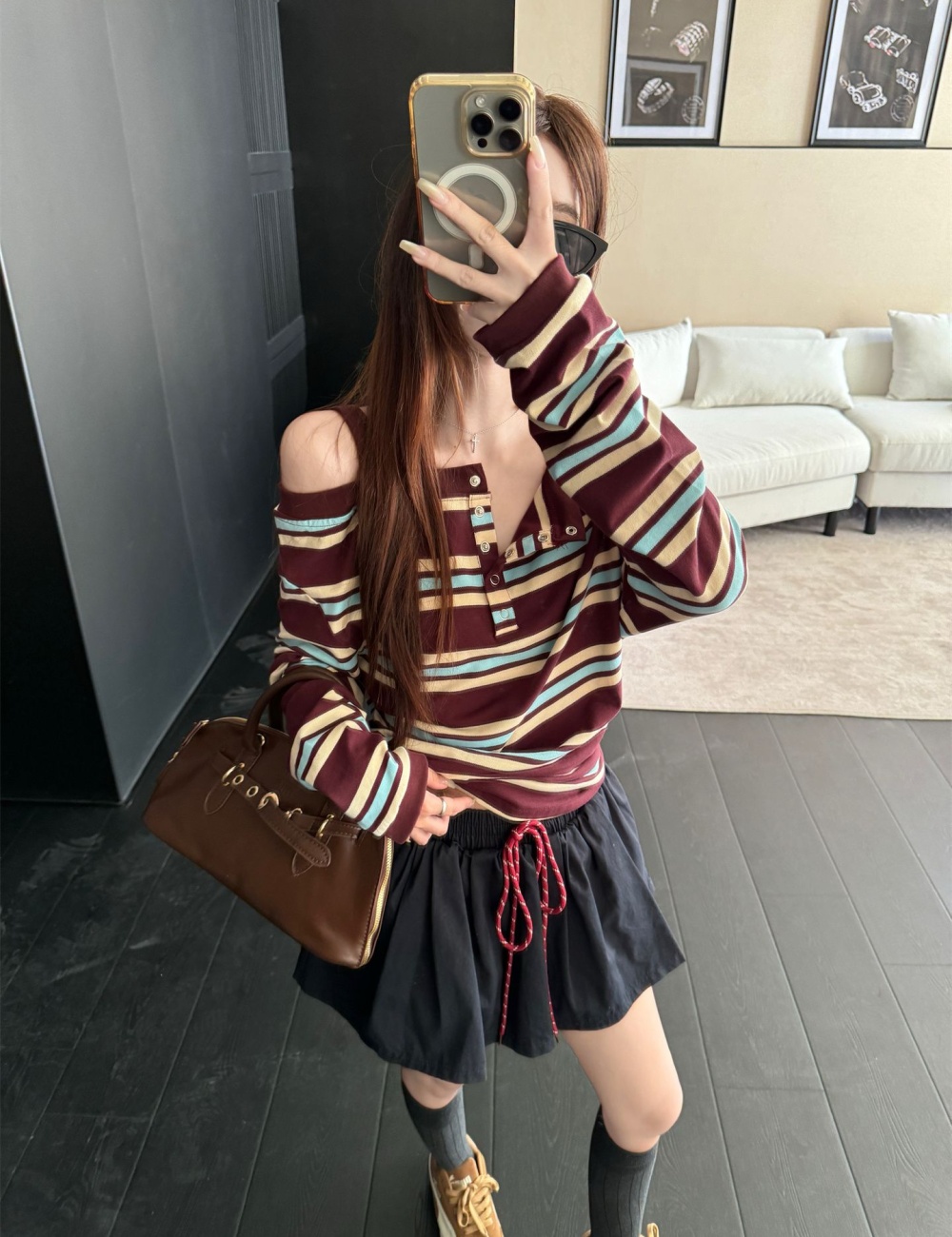 Autumn Korean style tops mixed colors T-shirt for women