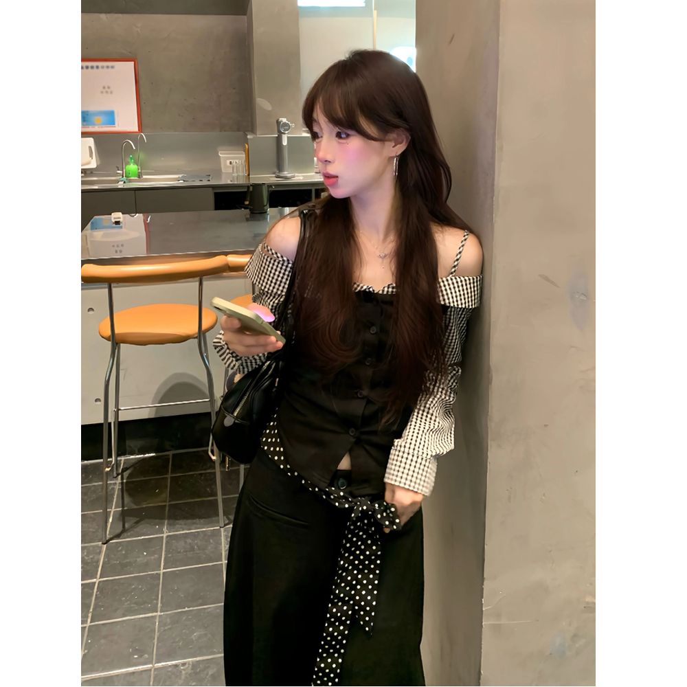 Pseudo-two small shirt strapless T-shirt for women