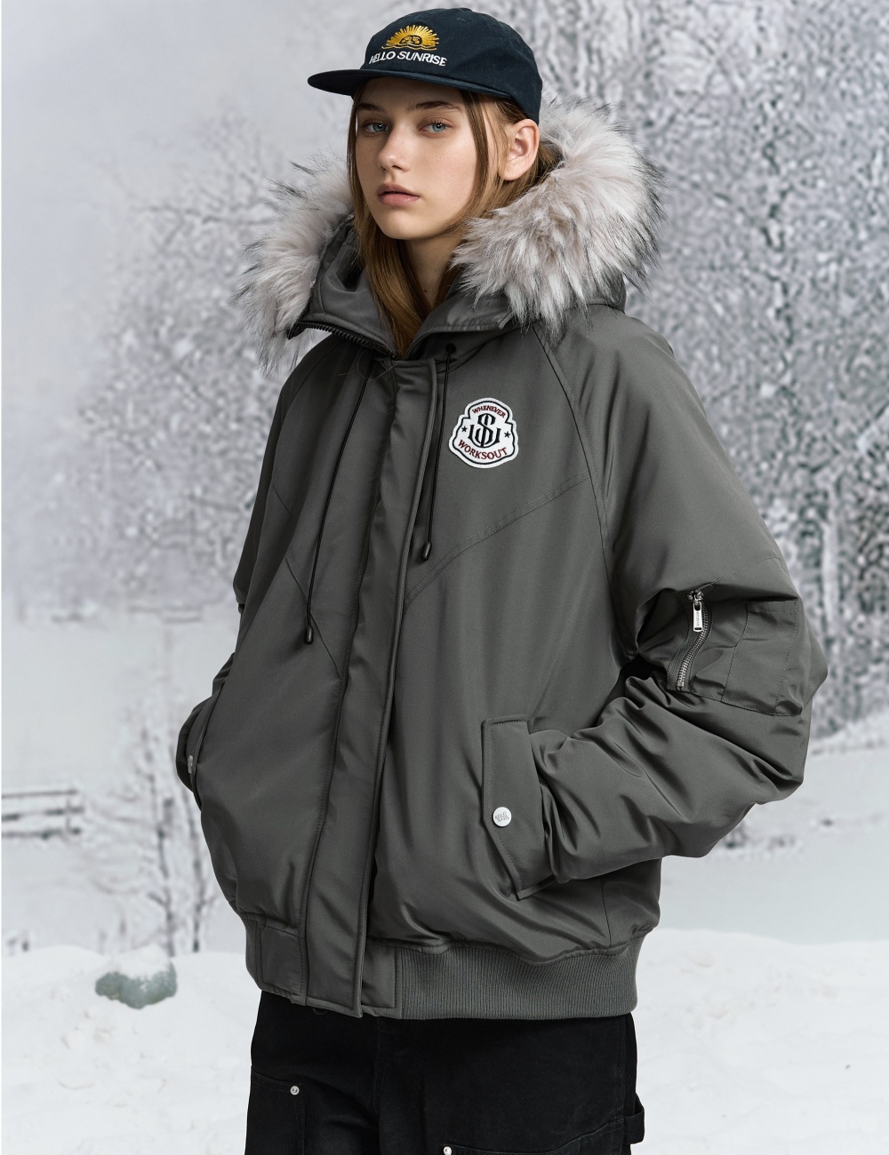 Large fur collar down coat thermal couples cotton coat