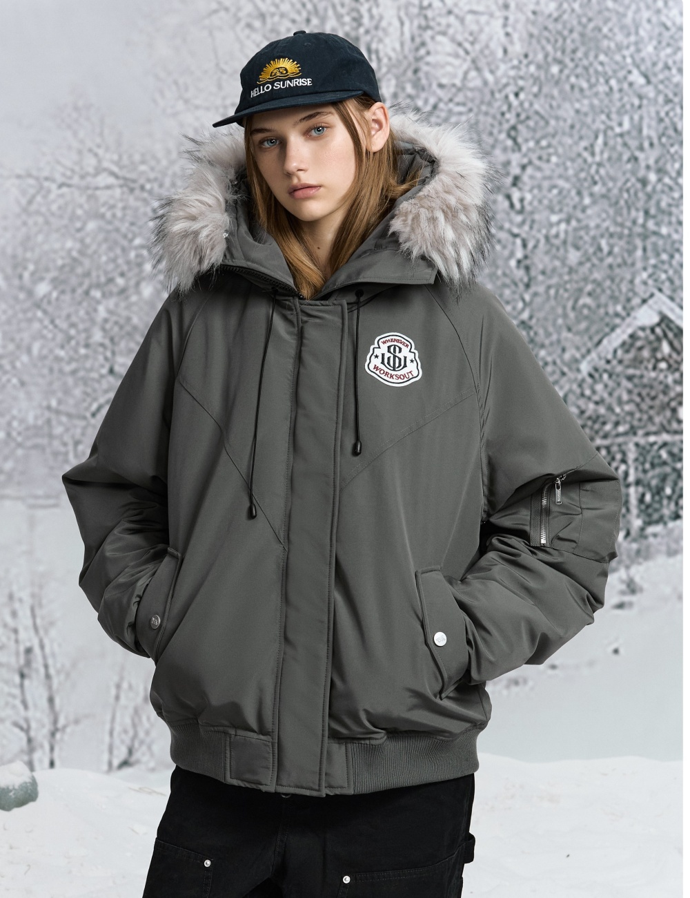 Large fur collar down coat thermal couples cotton coat