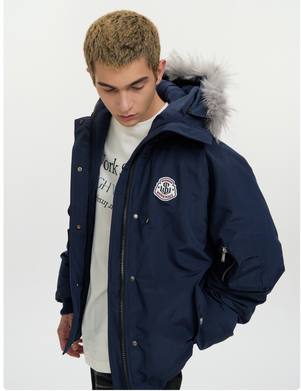 Large fur collar down coat thermal couples cotton coat