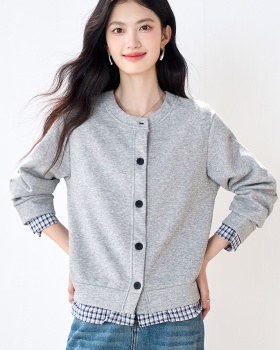 Autumn plaid all-match tops single-breasted loose cardigan