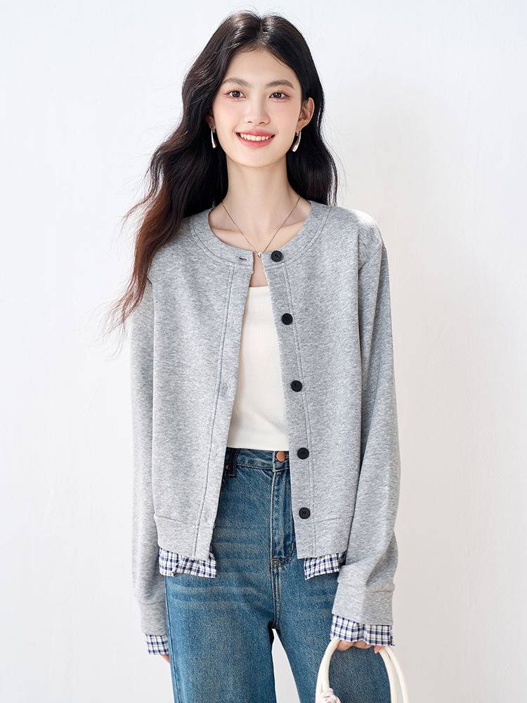 Autumn plaid all-match tops single-breasted loose cardigan