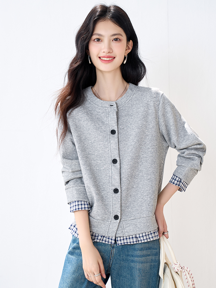 Autumn plaid all-match tops single-breasted loose cardigan