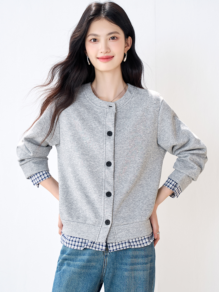 Autumn plaid all-match tops single-breasted loose cardigan