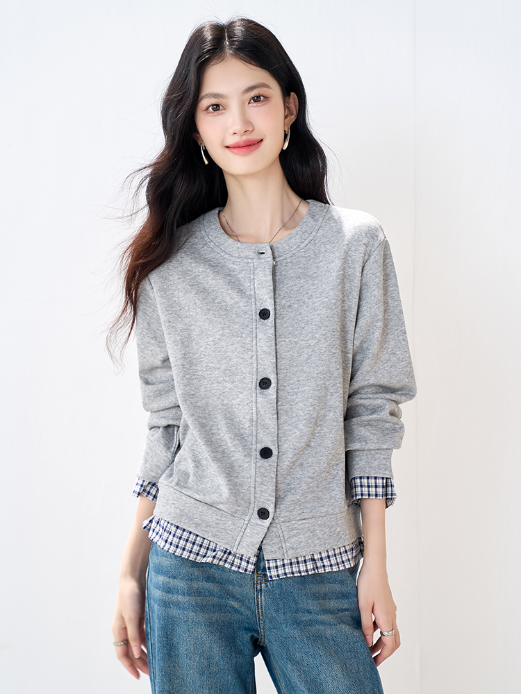Autumn plaid all-match tops single-breasted loose cardigan