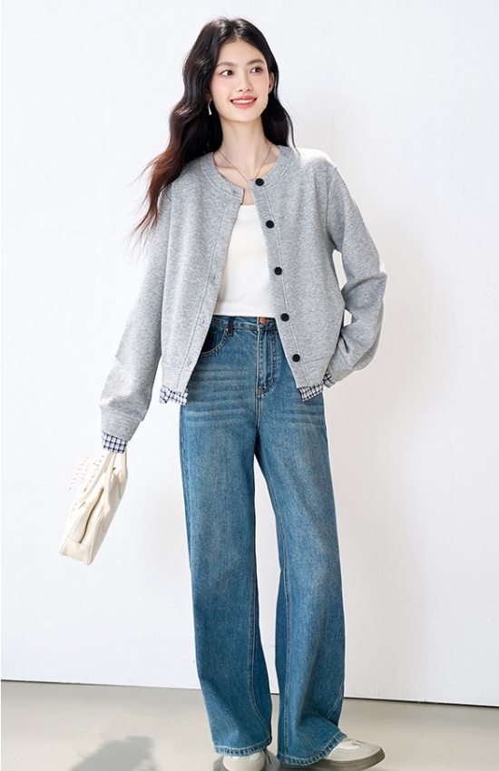 Autumn plaid all-match tops single-breasted loose cardigan