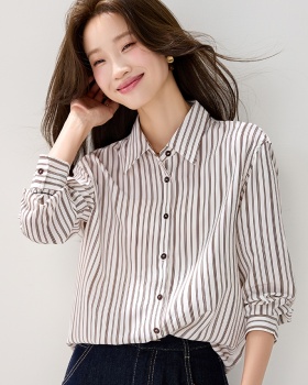 Stripe long sleeve tops slim shirt for women