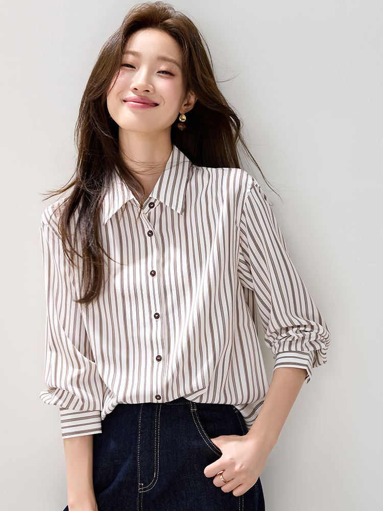 Stripe long sleeve tops slim shirt for women