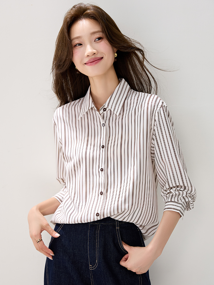 Stripe long sleeve tops slim shirt for women