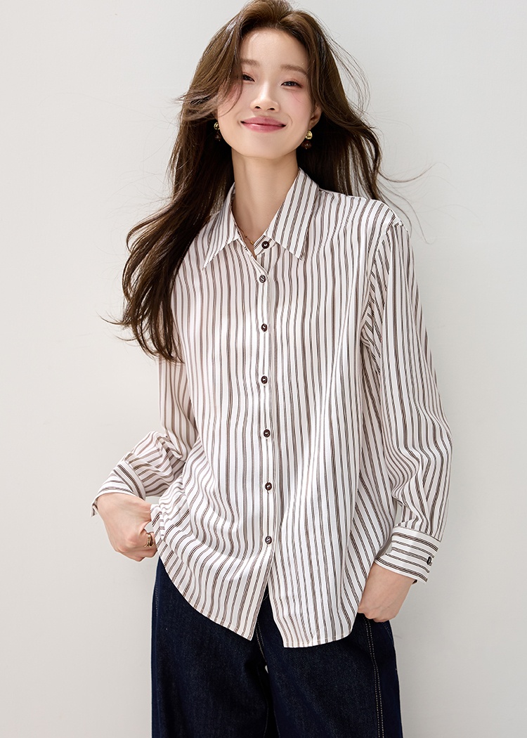 Stripe long sleeve tops slim shirt for women