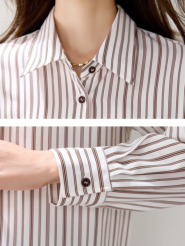 Stripe long sleeve tops slim shirt for women