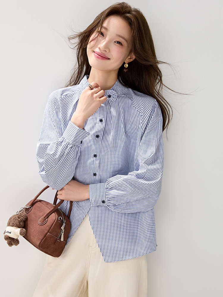 Simple all-match shirt wood ear tops for women