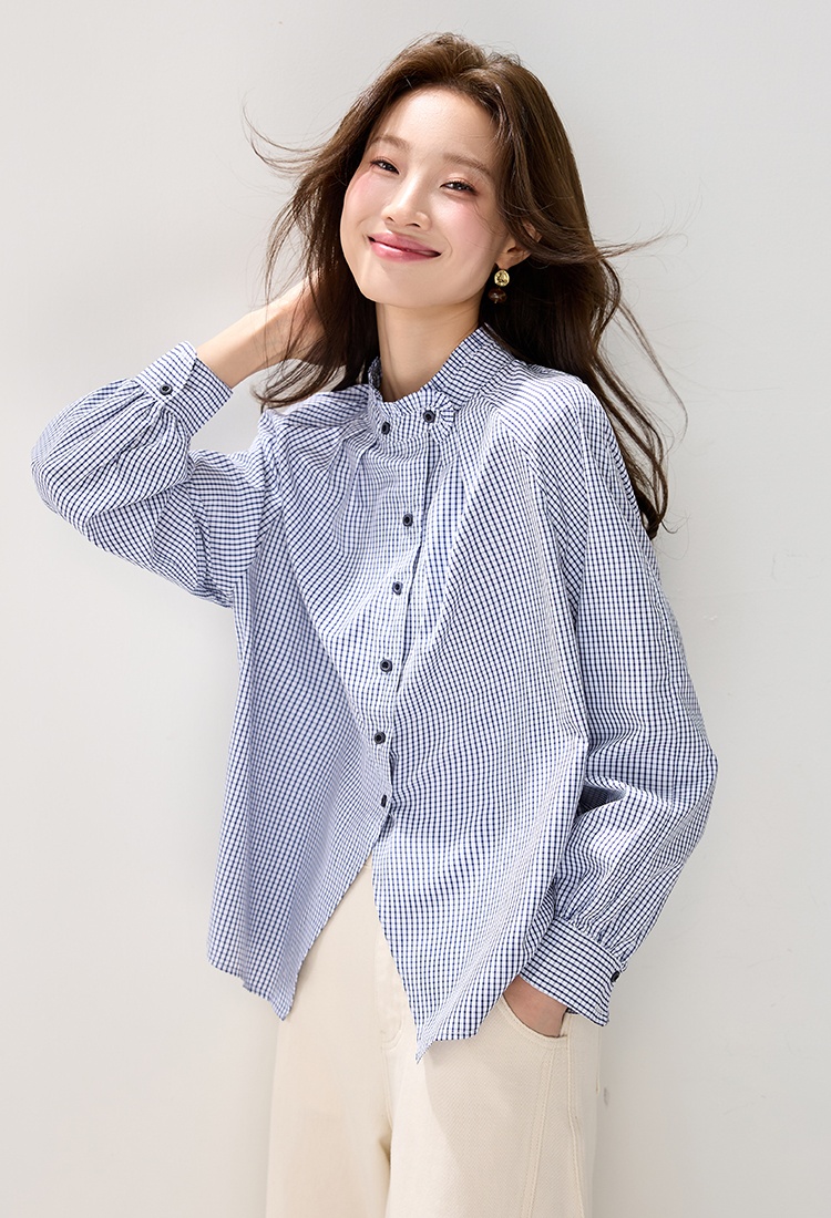 Simple all-match shirt wood ear tops for women