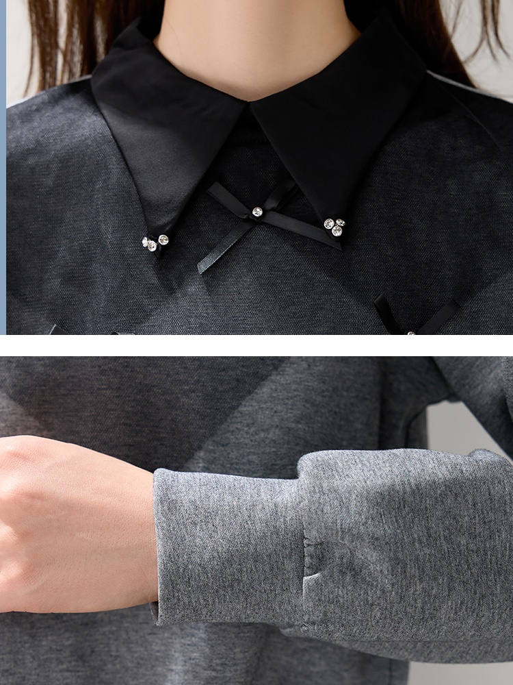Bow France style autumn hoodie gauze mixed colors tops